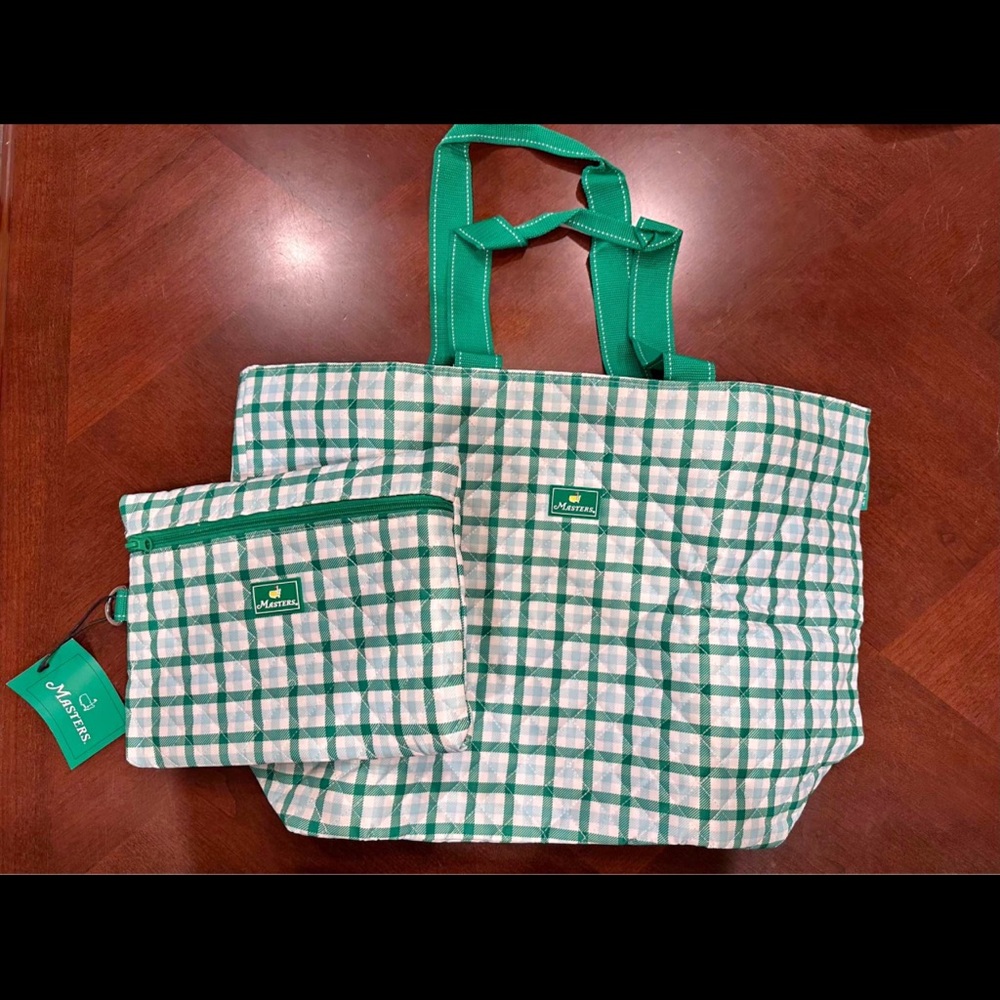 Masters Green and White Plaid Large Tote Bag - Picture 2 of 5